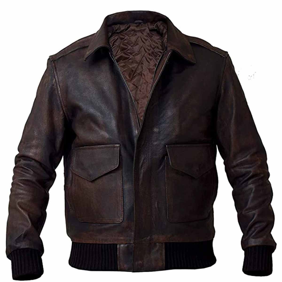 Mens-Pilot-A2-Bomber-Aviator-Military-Leather-Jacket